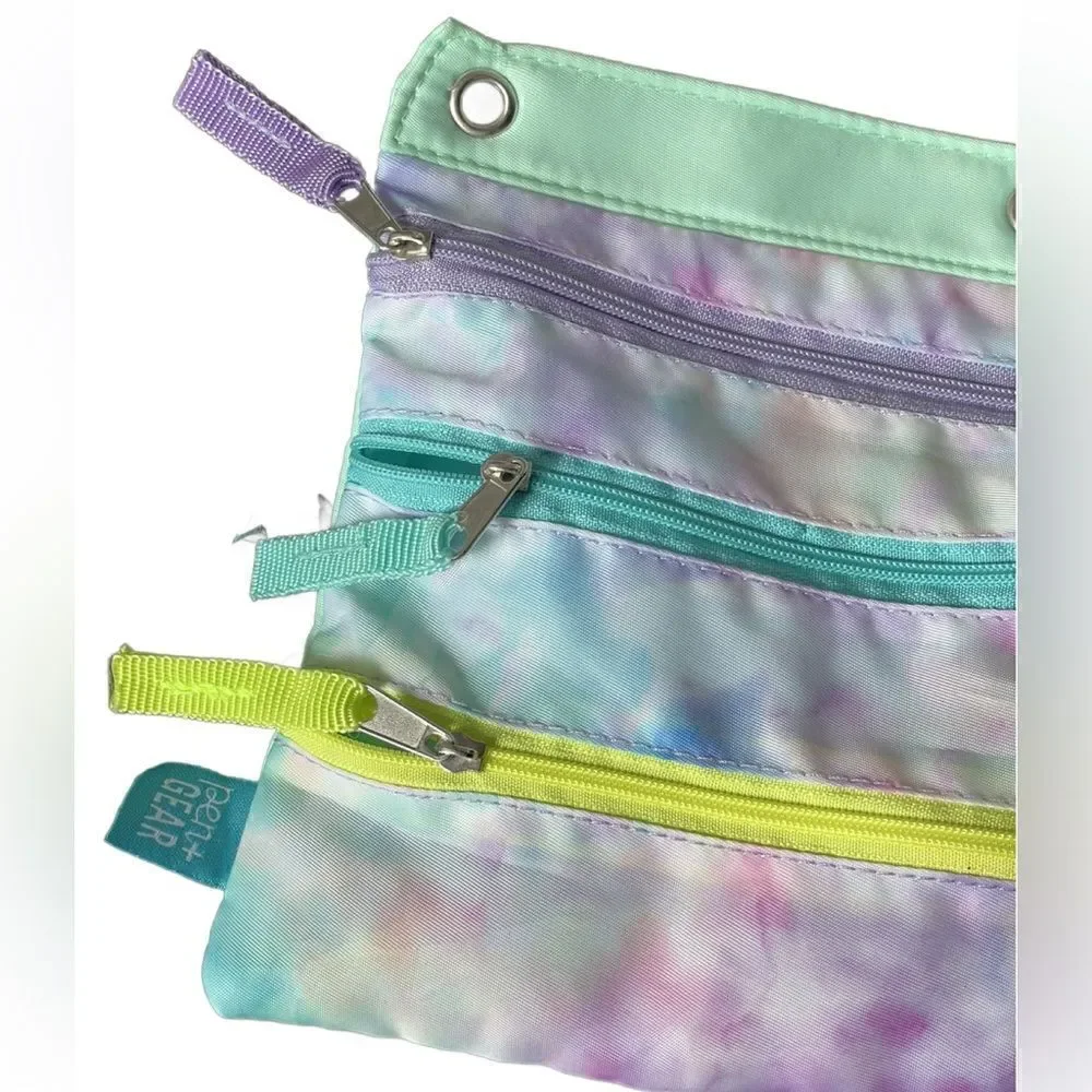 Pen+Gear Pastel Tie Dye Three Pocket Pencil Bag w/Erasers/Stapler/Pencils